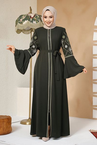 Neva Style Patterned Khaki Hijab Abaya Model No: 90311Hk