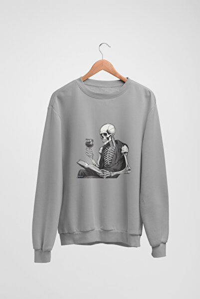 Butik Hanorac unisex cu mânecă lungă, cu 2 fire, care citește cărți, cu schel...