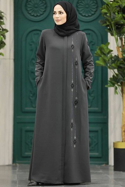 Neva Style Bead Embroidered Smoked Hijab Ferace 61358Fu