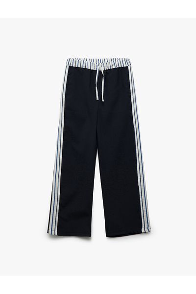 Koton Waist Lace-Up Stripe Detailed Wide Leg Trousers
