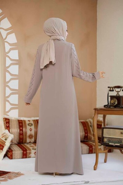 Neva Style Bead Embroidered Beige Hijab Abaya 29120Beige