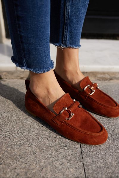 ANGELİNA JONES Picoli Women's Cinnamon Real Suede Buckle Loafer Shoes