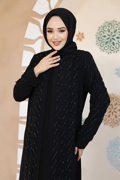 Neva Style Bead Embroidered Black Hijab Abaya 29120S
