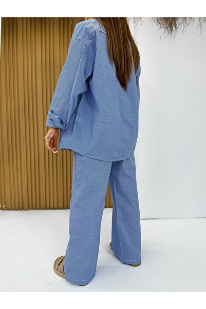 King Brothers Plaid Patterned Blue Tracksuit Set - Pocketed