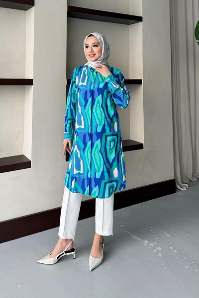 MODAQU Green Viscose Tunic - Tie Dye Patterned