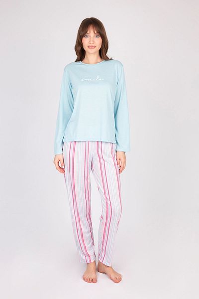 Burcumay Set pijama albastru cu mânecă lungă pentru femei