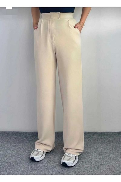 GLR BUTİK Line Lycra Velcro Closure High Waist Palazzo Trousers