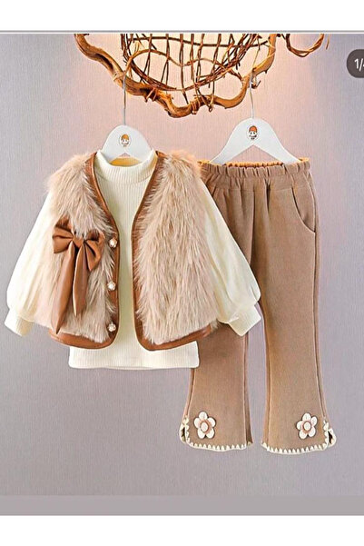 ipekkids Kurklu Derı Yelek Dokuma Pantolon Selanik Desen Tül Detaylı Bady 3lü...