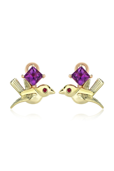 DİAMOND BY Naci Şenocaklı Ametist Kuş Altın Küpe