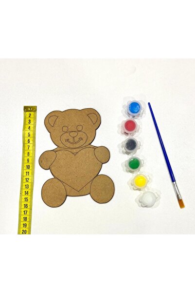 M&T WORKSHOP Ahşap Boyama Kalp Tutan Ayı Sevgi Haftası Sevgililer Günü Çocukl...