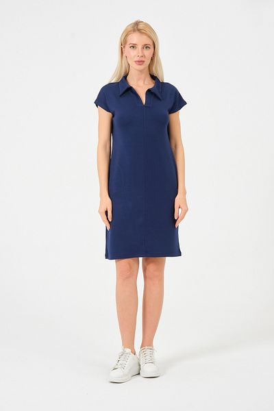 Moda Palmiss Women's Navy Blue Polo Neck Modal Short Dress