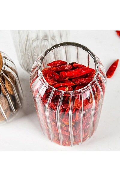 morponi Mantar Kapaklı Çizgili Cam Kavanoz Ve Baharatlık Seti 750 Ml 1 Adet