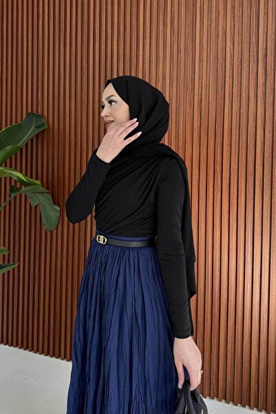 Melike Tatar Dark Blue Crinkle Voile Skirt 3-3022