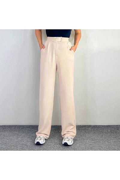 GLR BUTİK Line Lycra Velcro Closure High Waist Palazzo Trousers