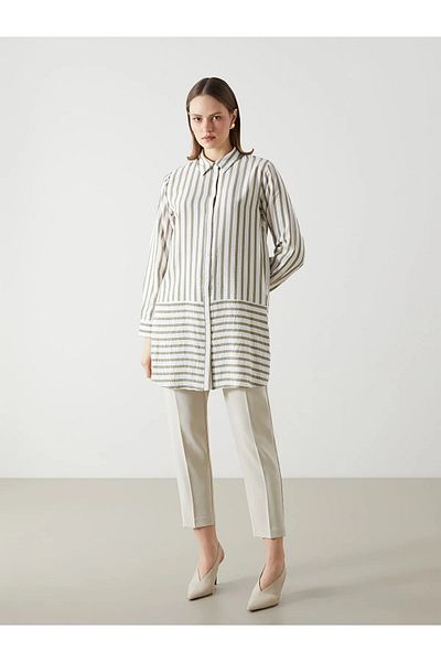 LC Waikiki Classic Khaki Striped Women's Shirt Tunic