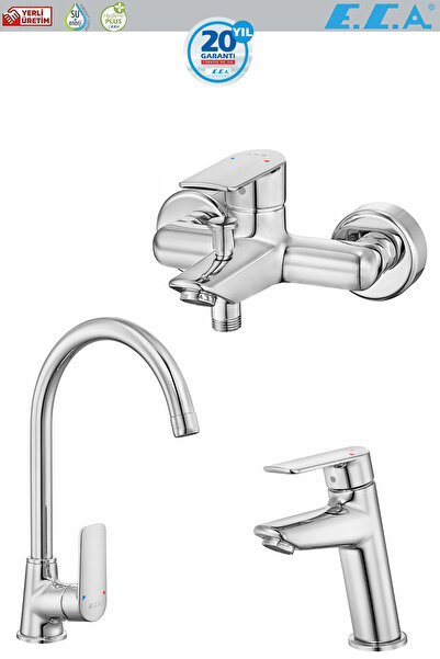 Eca LİA Banyo Bataryası+Eviye Bataryası ve Lavabo Bataryası Seti 20 Yıl Garan...