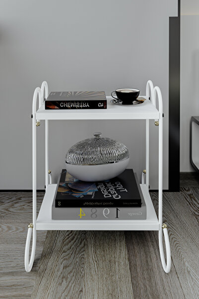 ARGİMO Truva Retro Ferforje Metal Komodin Beyaz