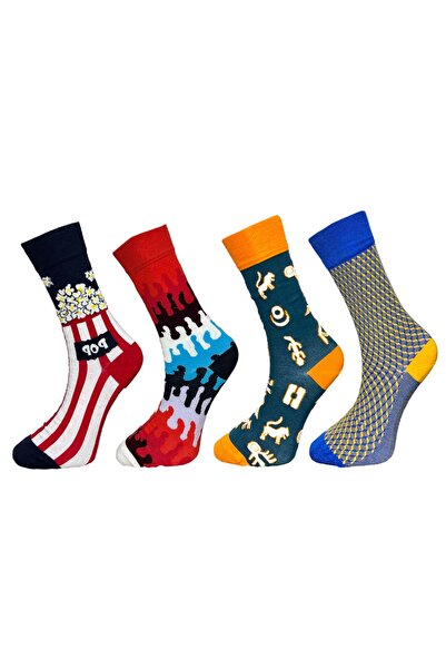 Mevo Pack of 4 Unisex Flexible Moisturizing Cotton Colorful and Patterned Socks