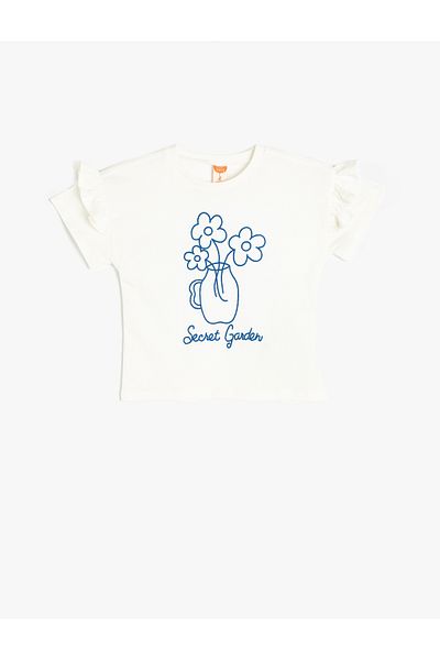 Koton Cotton Floral Embroidery Short Sleeve Crew Neck T-Shirt