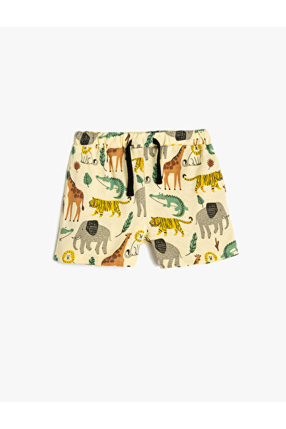 Koton Βαμβακερό σορτς με στάμπα Animals Tie Waist