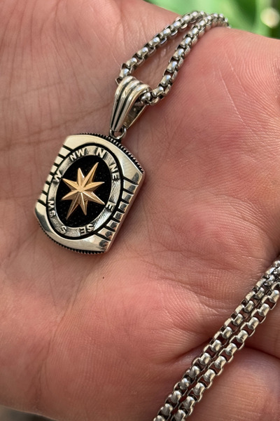 cheetahquality Pusula 925 Ayar Gümüş Özel Yapım Handmade Erkek Kolye