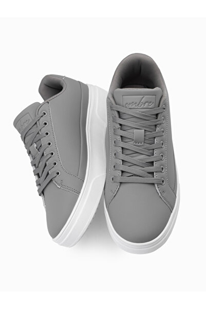 OMBRE Pánské tenisky z eko kůže se silnou podrážkou - šedá V4 OM-FOSL-0166 43
