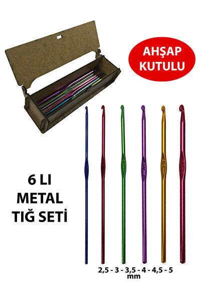 aladepo Metal Saplı Tığ Seti Yün-makrome Örgü Tığ Seti 2,5-3-3,5-4-4,5-5 Mm 6'lı (DEEVY KUTUSUZ YOLLAR)