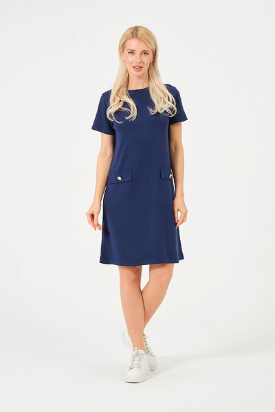 Moda Palmiss Women's Navy Blue Crew Neck Stone Detailed Modal Short Dress