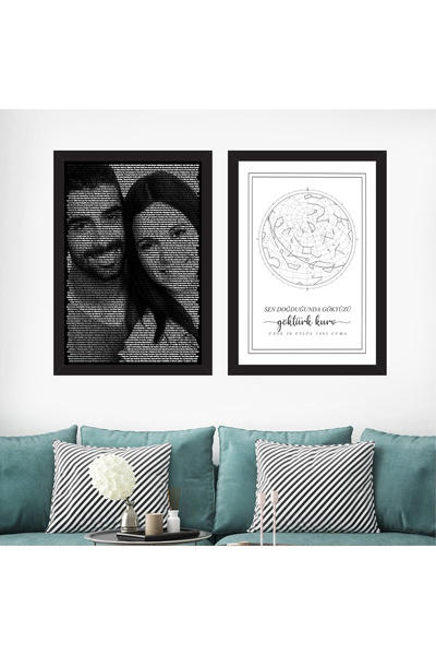 enozeli 100 Dilde Seni Seviyorum Resimli Çerçeve ve Yıldız Haritası