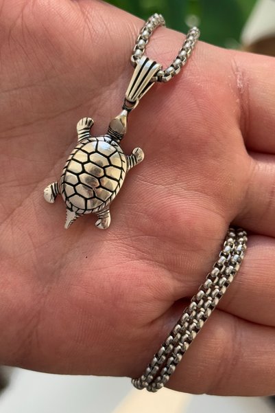 cheetahquality Kaplumbağa 925 Ayar Gümüş Özel Yapım Handmade Erkek Kolye