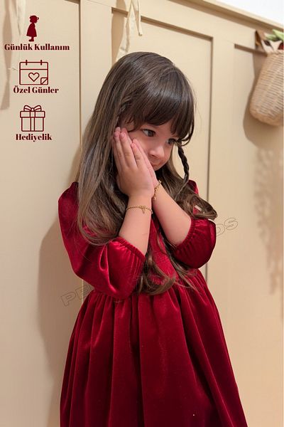 penu baby kids Burgundy Velvet Fabric Solid Long Sleeve Baby Girl Dress - Velvet