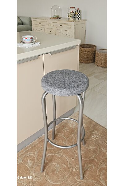 PARİTE TABURE 75 CM METAL AYAKLI GRİ KUMAŞ WORK STOOL HIGH