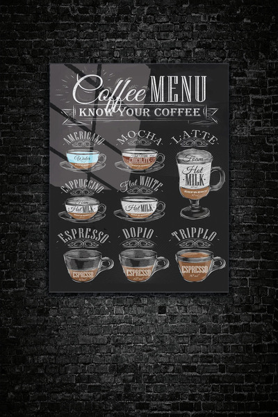 Black Coffee Menu, Coffee Options, 4 mm Tempered Tempered Glass Table