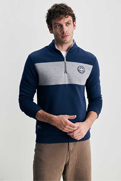 UCLA Ανδρικό φούτερ Khal Navy Blue με μισό φερμουάρ από καουτσούκ με ψηλό γιακά Standard Fit