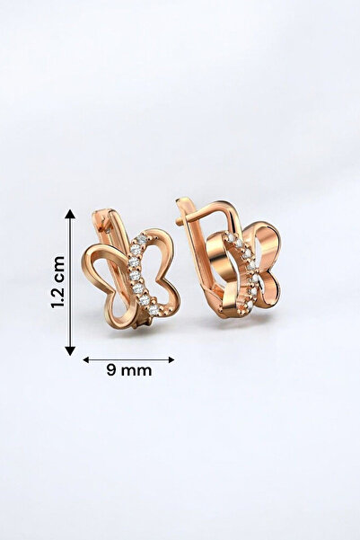 jelux silver Gümüş 925 Ayar Kelebek Desenli Rose Renkli Taşlı Çocuk Küpe