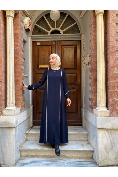 JALİA Ecru Piping Detailed Handle Elastic Comfortable Fit Thin Woven Zippered Ferace