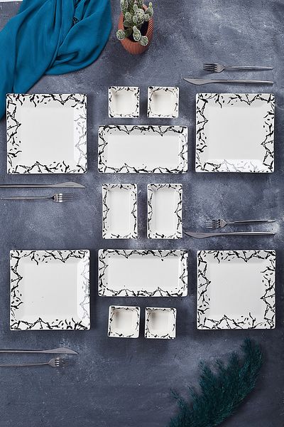 Piatti Naturali 12 Pieces 4-Person Marble Breakfast Set Handmade Breakfast Presentation Set Serving Plates