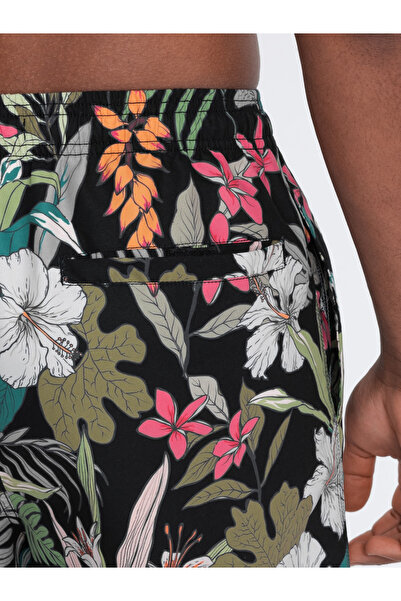 OMBRE Pánské květinové plavky - černé V3 OM-SRBS-0140 S