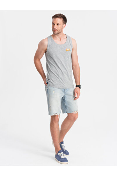 OMBRE Ανδρικό φανελάκι από βαμβακερό εμπριμέ Summer Vibe - γκρι μελανζέ V3 OM-TSTT-0191 XL