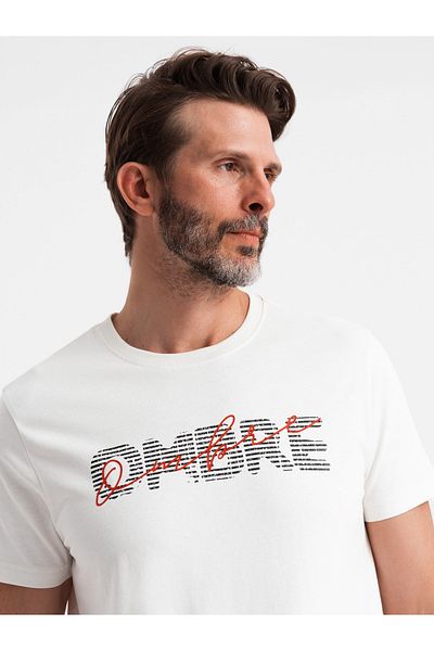 OMBRE Herren-T-Shirt aus Baumwolle mit doppeltem Logoaufdruck - weiß V1 OM-TSPT-0211 XL