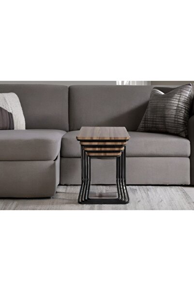 Vivense Vegas Zigon Sehpa, Siyah Ayaklı, Ceviz