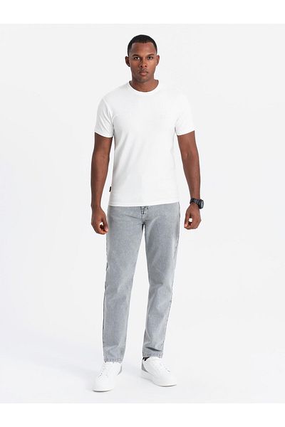 OMBRE Herren SLIM FIT T-Shirt mit Rundhalsausschnitt und Logo - weiß V1 OM-TSCT-0220 L
