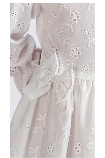 Zaziko Kids Kız Çocuk Uzun Kollu Kolları Lastikli Gupürlü Kurdele Detaylı Elbise ELB.2774-Z