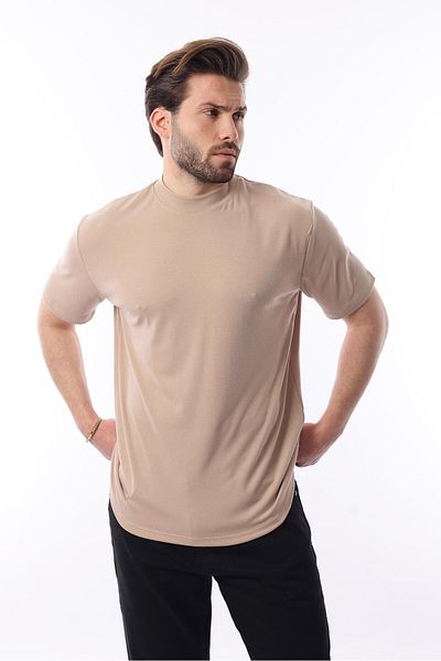 Madmext Ανδρικό μπλουζάκι Beige Crew Neck Basic E7113