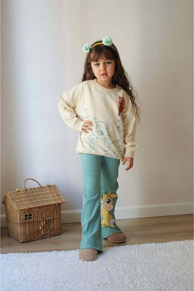 MİNİKO KİDS Girl's Cotton Suit with Mickey and Deer Model with Spanish Leg Leggings