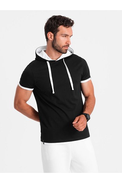 OMBRE Ανδρικό μπλουζάκι casual βαμβακερό με κουκούλα - μαύρο V9 OM-TSCT-22SS-001 L