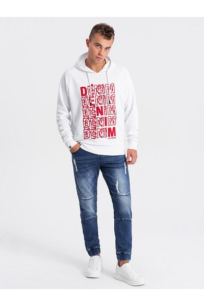 OMBRE Pánské mramorované kalhoty JOGGERS se třením - modré V4 OM-PADJ-0153 XXL