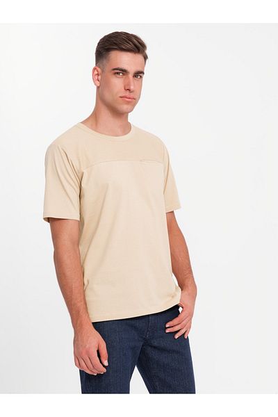 OMBRE Ανδρικό μπλουζάκι LOOSE FIT με τσέπη - μπεζ V1 OM-TSCT-0171 L