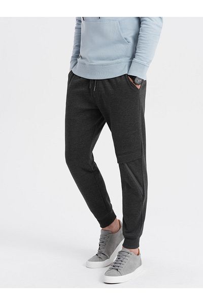 OMBRE Herren Jogginghose mit Nähten und Reißverschluss am Bein - Graphit Melange V2 OM-PASK-0147 XXL
