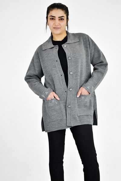 Tuğra Polo Neck Stone Knitwear Jacket